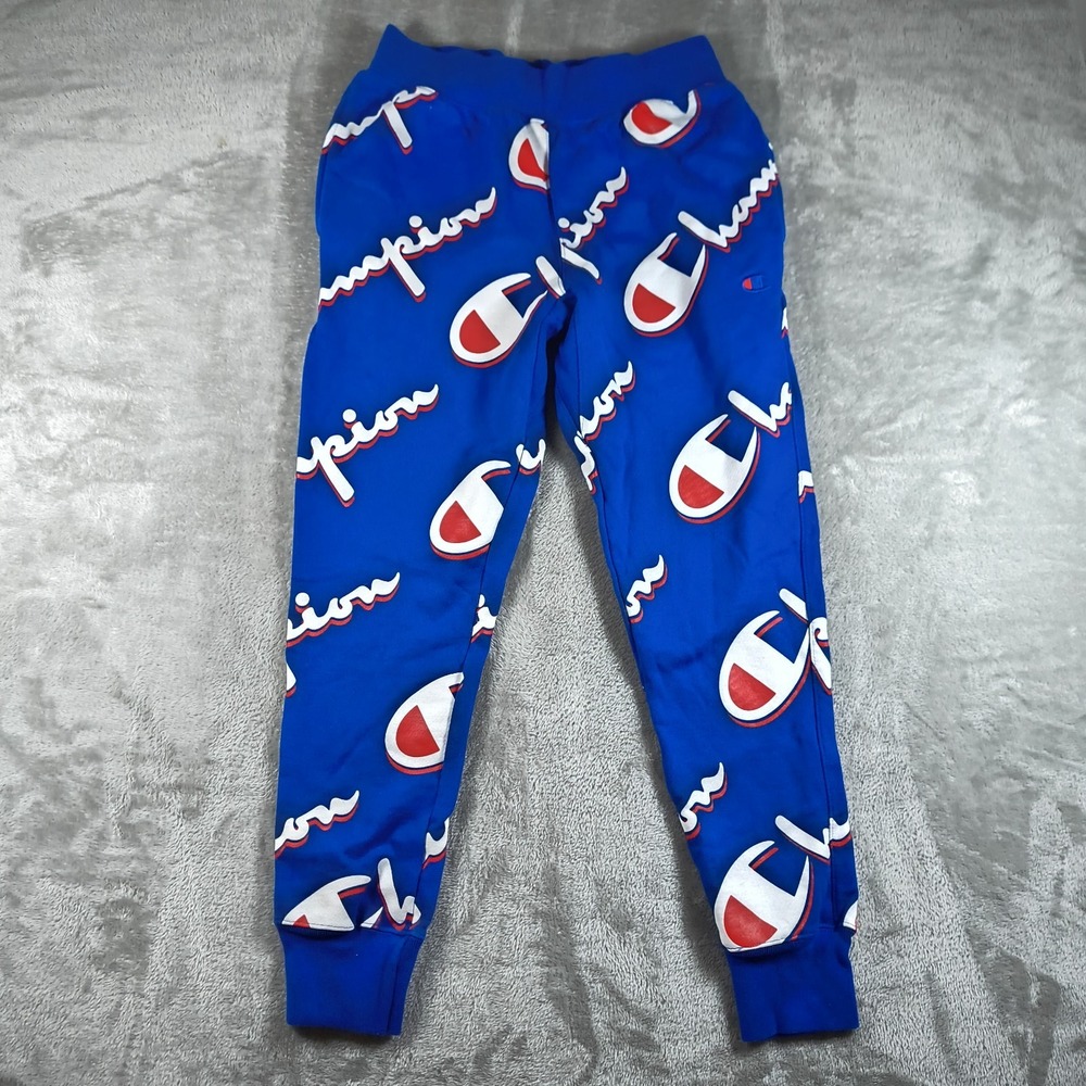 Vintage Champion Reverse Weave Sweatpants Men Medium All Over Print Logo Tapered